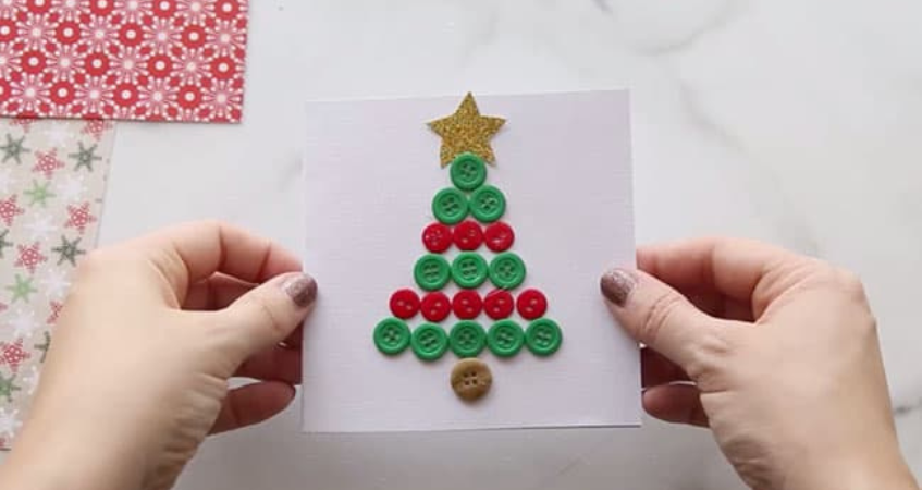 Ho Ho Ho Button Holiday Card -   Christmas card crafts, Button  christmas cards, Christmas cards handmade